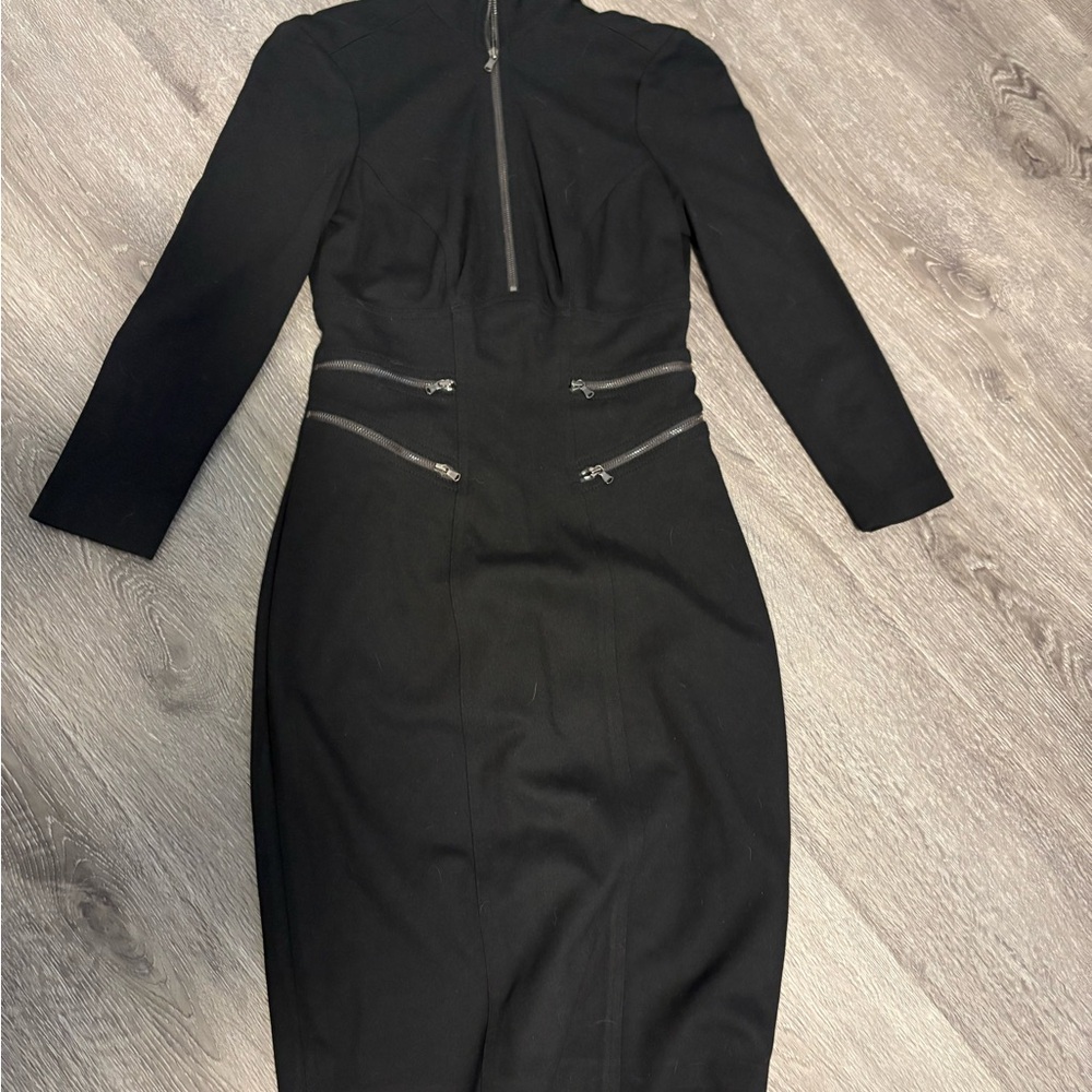 Cache Black Long Sleeve Sheath Dress With Zip Details